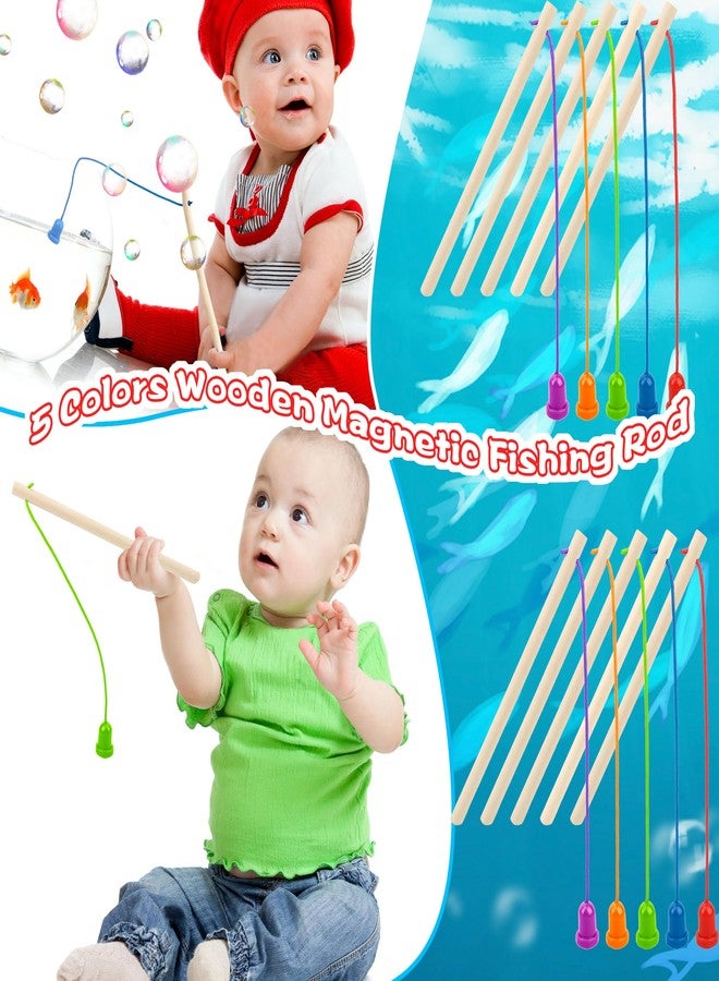Feradny 40 Pcs Magnetic Fishing Rod Wooden Magnetic Fishing Poles Mini Fishing Pole Toys for Preschool Girl Boy Pool Activity Accessory (Color Set 2) - Image 3